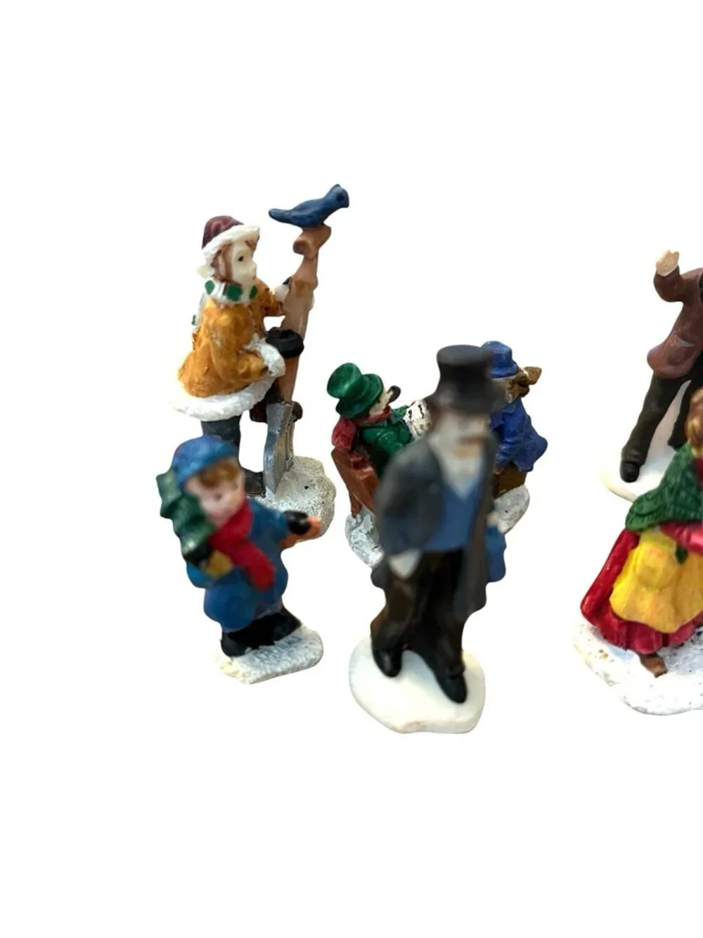 Miniature Holiday Village Figurines Victorian Man Woman Children Snow Lot of 8